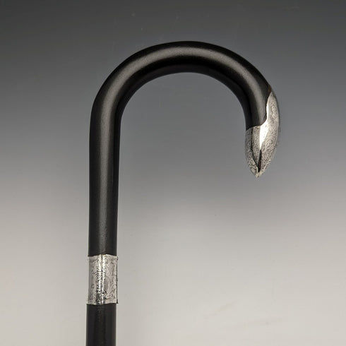 1923 British antique gentleman's cane black shaft pure silver decorative handle 93cm